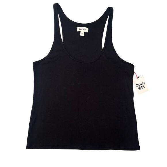 Open Edit Black Ribbed Racerback Tank Top Large Pima Cotton NWT - Picture 1 of 4